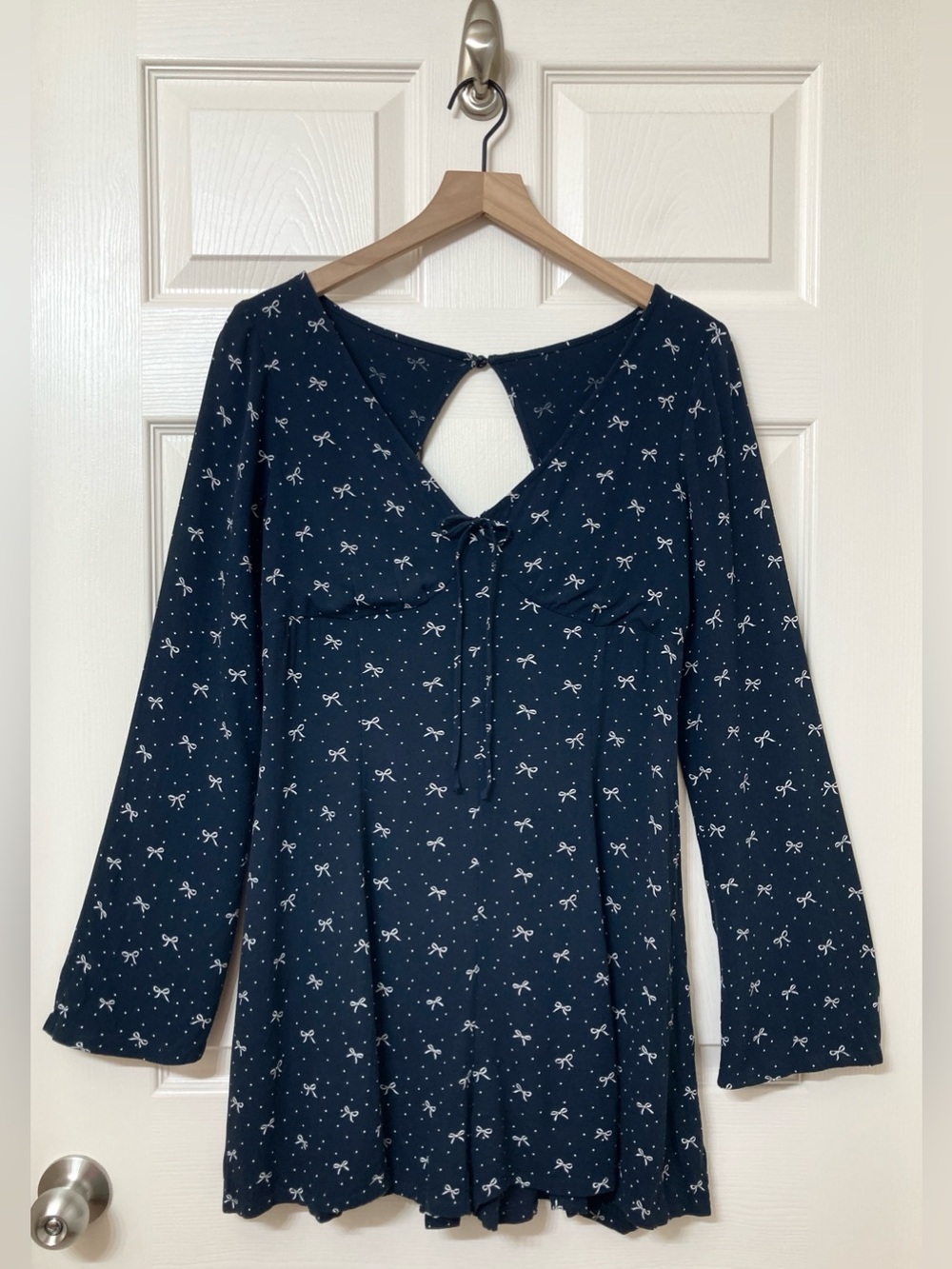 American Eagle Black Bow Print Babydoll Mini Romper Medium Grunge Punk 70s Retro - Picture 1 of 10